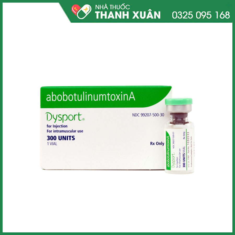 Dysport® 300U thuốc điều trị trong da liễu thẩm mỹ (xóa nếp nhăn) và điều trị thần kinh (giảm co thắt cơ, co giật, hoặc co cứng cơ)